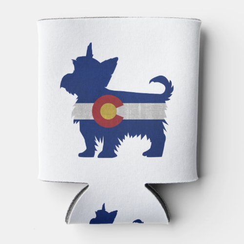 Yorkie Terrier Dog Breed Colorado Flag Silhouette Can Cooler