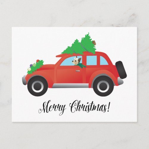 Yorkie Terrier dog Driving a Christmas Car Holiday Postcard