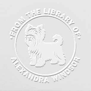 Yorkie Terrier Dog Standing Sil Library Book Name Embosser