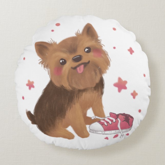 Yorkie the Cutest Trouble Maker Round Pillow (Front)