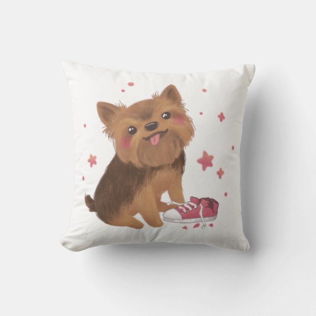 Yorkie the Cutest Trouble Maker Throw Pillow (Front)