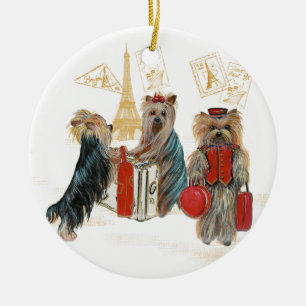 Yorkie Travel Paris Christmas Ornament
