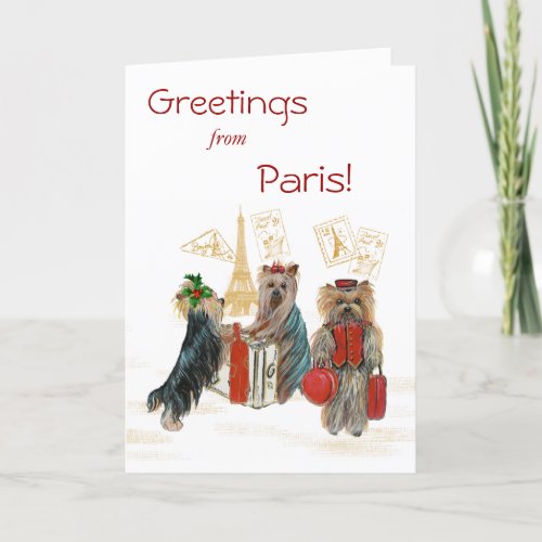 Yorkie Travel Paris Eiffel Tower Christmas Card