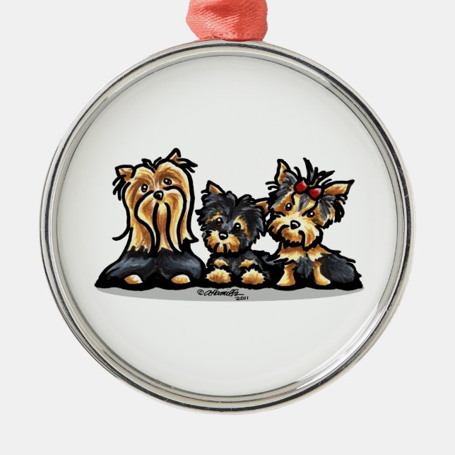 Yorkie Trio Metal Ornament (Front)