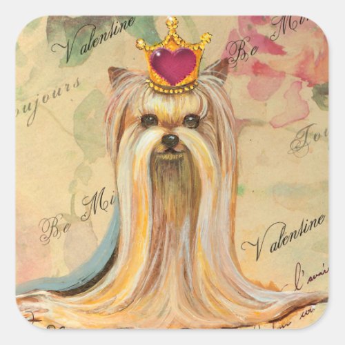 Yorkie Valentine Princess Art Gifts Square Sticker