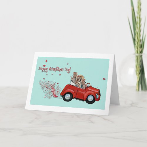 Yorkie Vintage Red Car Valentine Note Cards