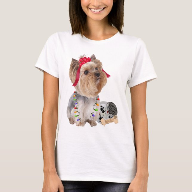 Yorkie Watches For Santa T-Shirt (Front)