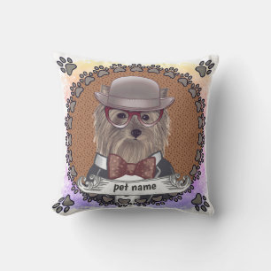 Yorkie Wearing Glasses Throw Pillow