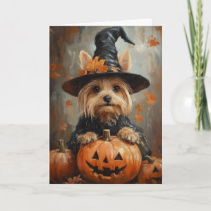Yorkie Witch Halloween Holiday Card