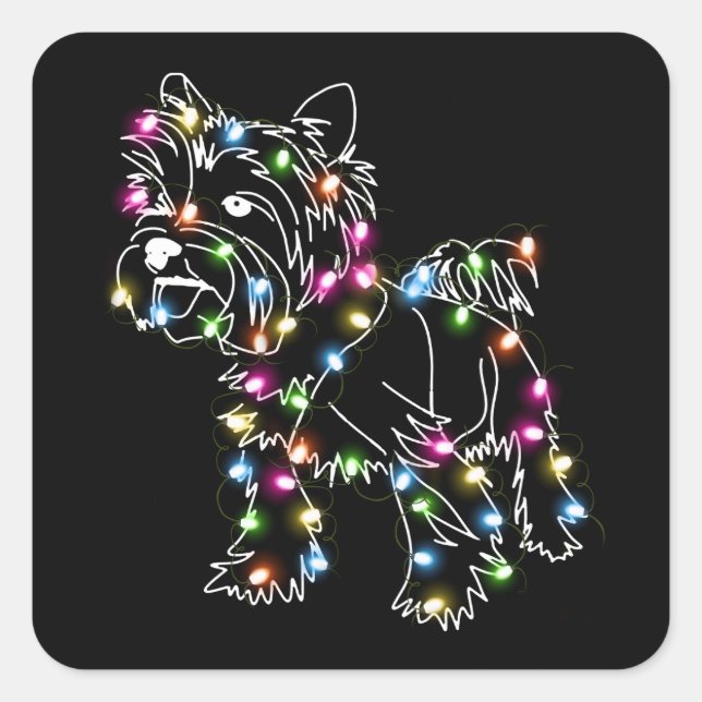 Yorkie With Christmas Light Yorkie Owner Cute Xmas Square Sticker (Front)