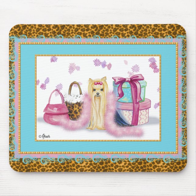 Yorkie with Leopard Animal Print Mousepad (Front)