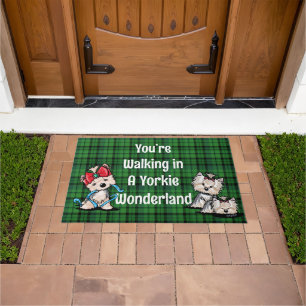 Yorkie Wonderland Christmas Doormat