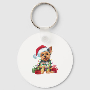 Yorkie Xmas Lighting Santa Hat Yorkie Dog Christma Keychain
