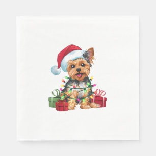 Yorkie Xmas Lighting Santa Hat Yorkie Dog Christma Napkins