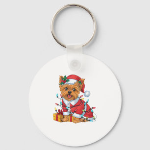 Yorkie Xmas Lighting Santa Yorkie Dog Christmas  Keychain