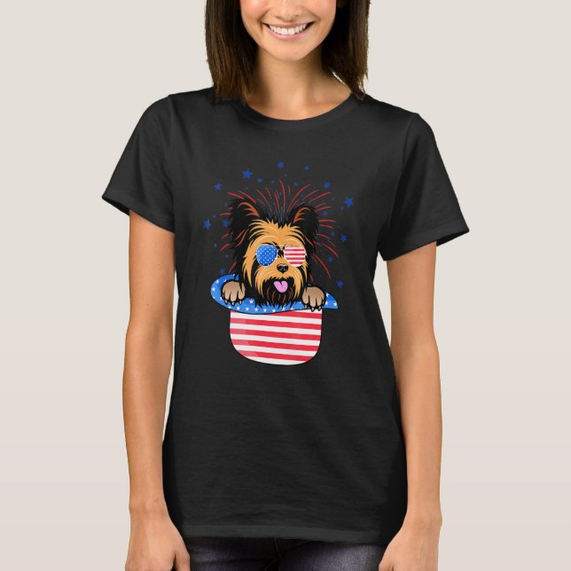 Yorkie Yorkshire Dog American Flag Patriotic T-Shirt (Front)
