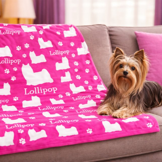 Yorkie Yorkshire Dog Pink Personalized Dog Blanket (Yorkie Yorkshire Dog Pink Personalized Dog Blanket)