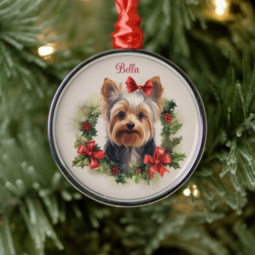 Yorkie Yorkshire Terrier Christmas Pet Memorial Metal Ornament