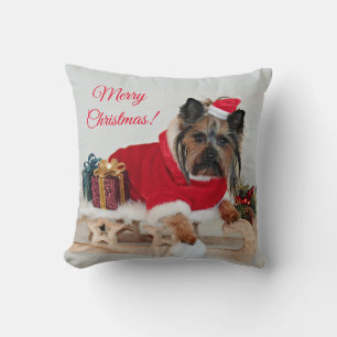 Yorkie Yorkshire Terrier Dog - Christmas Santa Hat Throw Pillow