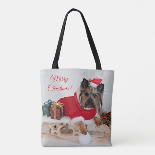 Yorkie Yorkshire Terrier Dog _ Christmas Santa Hat Tote Bag