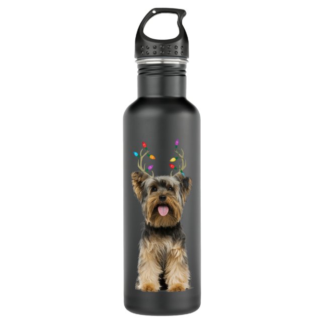 Yorkie Yorkshire Terrier Reindeer Christmas Dog Stainless Steel Water Bottle (Front)