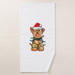 Yorkie Yorkshire Terrier Santa Christmas Tree Ligh Bath Towel