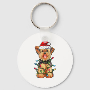 Yorkie Yorkshire Terrier Santa Christmas Tree Ligh Keychain