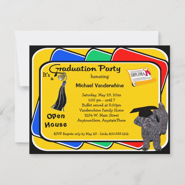 Yorkiepoo Black Graduation Party Invitations (Front)