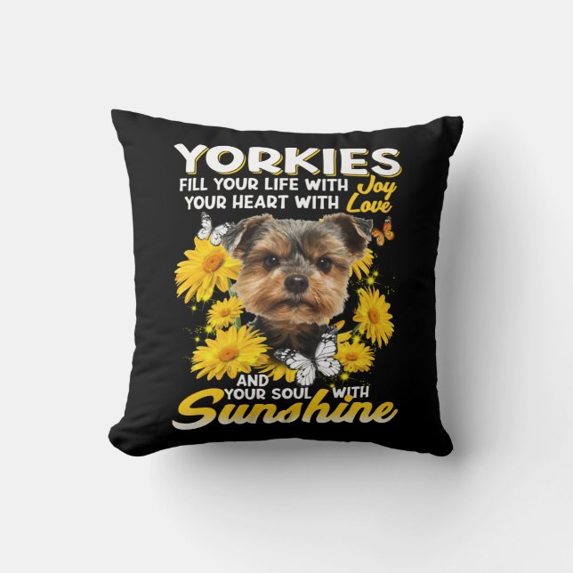 Yorkies and Sunshine Throw Pillow (Front)