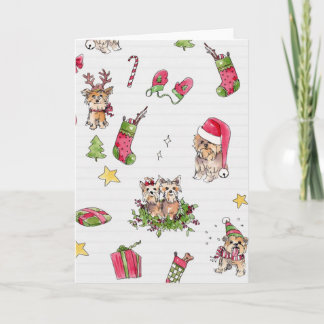 Yorkies at Christmas Card