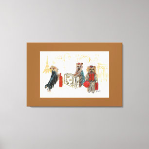Yorkies & Eiffel Tower in Paris Travelling Canvas Print