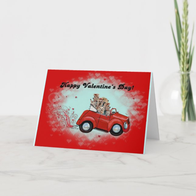 Yorkies in Convertible Valentines Holiday Card (Front)
