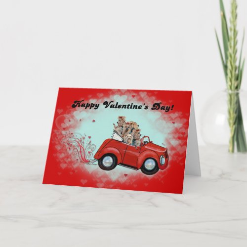 Yorkies in Convertible Valentines Holiday Card