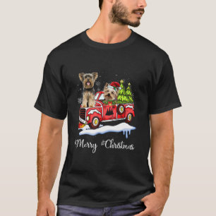 Yorkies Ride Red Truck Christmas T-Shirt