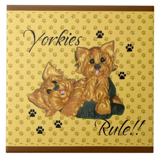 Yorkies  Rule Pawprint Tile (Front)