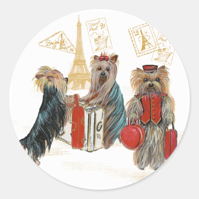 Yorkies Travelling Paris Gifts for... - Customized Classic Round Sticker (Front)