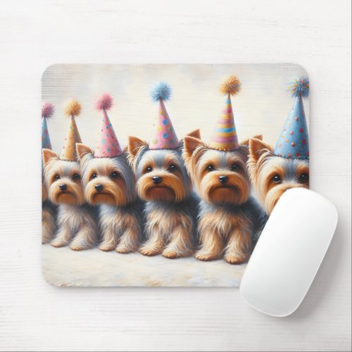 Yorkies With Party Hats Mouse Pad