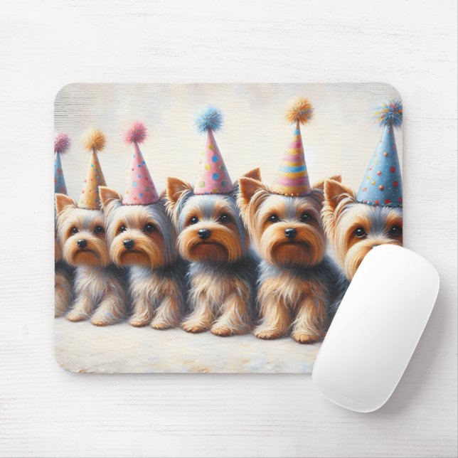 Yorkies With Party Hats Mouse Pad (With Mouse)