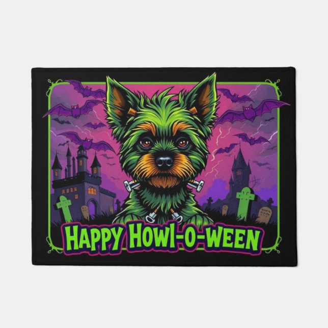 Yorkiestein Happy Howl-o-ween Doormat (Front)