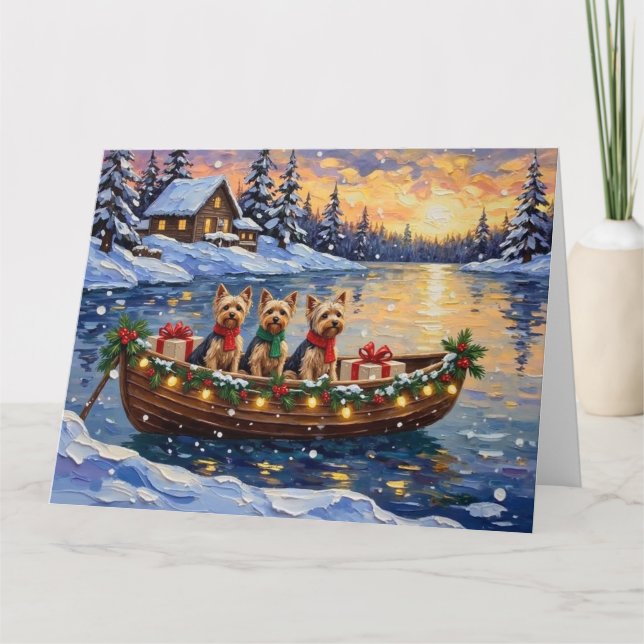 Yorkipoo Christmas Boat Holiday Card (Front)