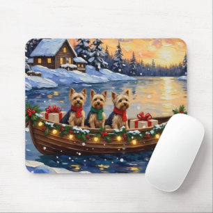 Yorkipoo Christmas Boat Holiday Mouse Pad