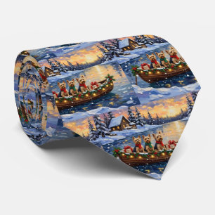 Yorkipoo Christmas Boat Holiday Neck Tie