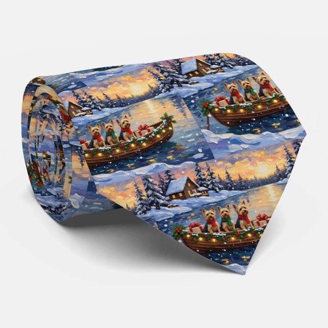 Yorkipoo Christmas Boat Holiday Neck Tie (Rolled)