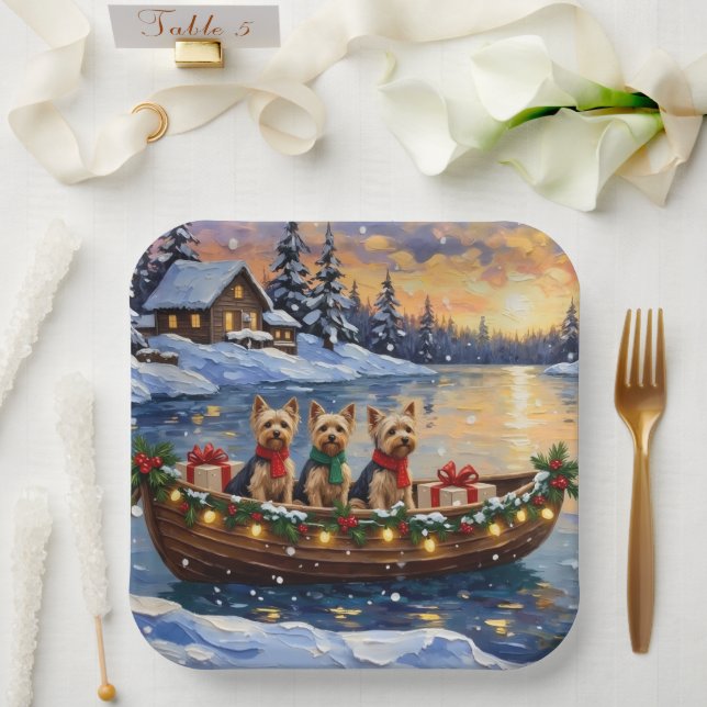 Yorkipoo Christmas Boat Holiday Paper Plates (Wedding)