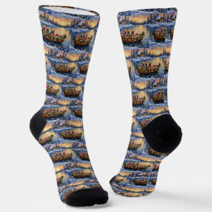Yorkipoo Christmas Boat Holiday Socks
