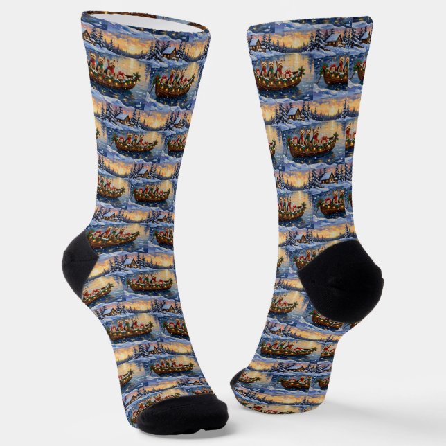 Yorkipoo Christmas Boat Holiday Socks (Angled)