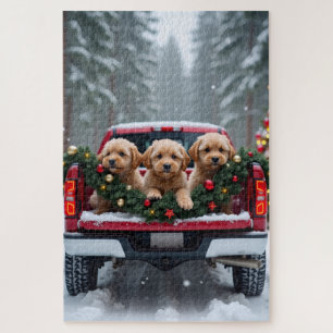 Yorkipoo Christmas Red Truck Holiday Gift Jigsaw Puzzle