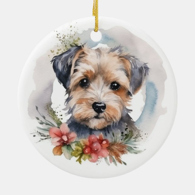 Yorkipoo Christmas Wreath Festive Pup Ceramic Ornament (Back)