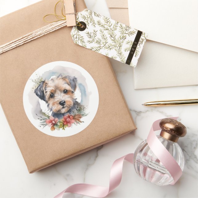 Yorkipoo Christmas Wreath Festive Pup Classic Round Sticker (Gifting)