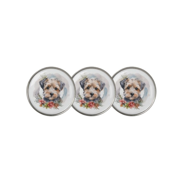 Yorkipoo Christmas Wreath Festive Pup Golf Ball Marker (3 Up)